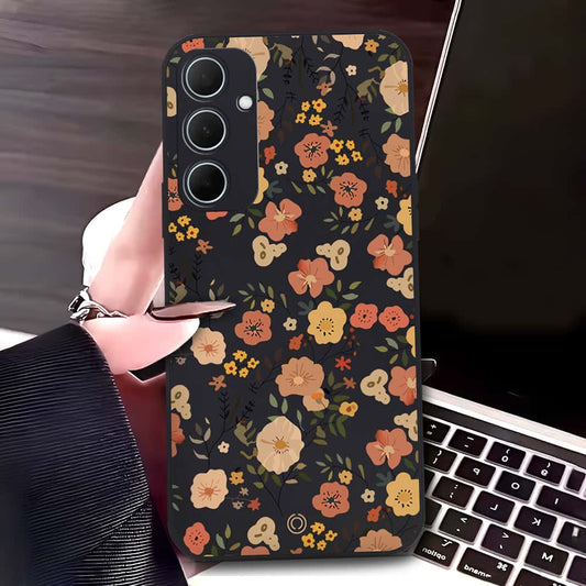 Samsung Galaxy A35 Cover - Black - D3 - ONation Floral Series - HQ Liquid Silicone Soft Case
