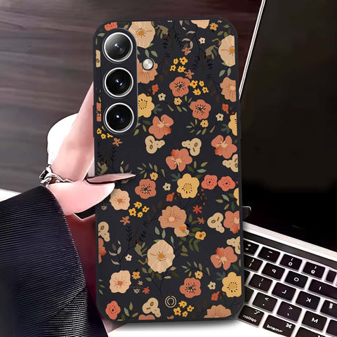 Samsung Galaxy S25 Cover - Black - D3 - ONation Floral Series - HQ Liquid Silicone Soft Case