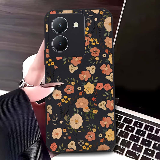 Vivo Y36 4G Cover - Black - D3 - ONation Floral Series - HQ Liquid Silicone Soft Case