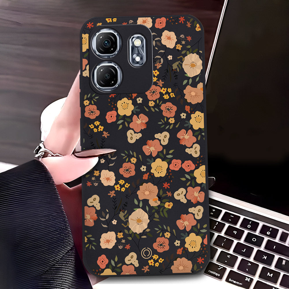 Infinix Hot 50i Cover - Black - D3 - ONation Floral Series - HQ Liquid Silicone Soft Case