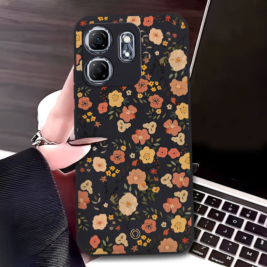 Infinix Hot 50i Cover - Black - D3 - ONation Floral Series - HQ Liquid Silicone Soft Case