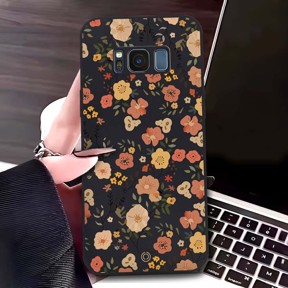Samsung Galaxy S8 Cover - Black - D3 - ONation Floral Series - HQ Liquid Silicone Soft Case