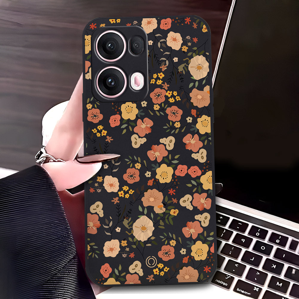 Oppo Reno 13 Pro Cover - Black - D3 - ONation Floral Series - HQ Liquid Silicone Soft Case