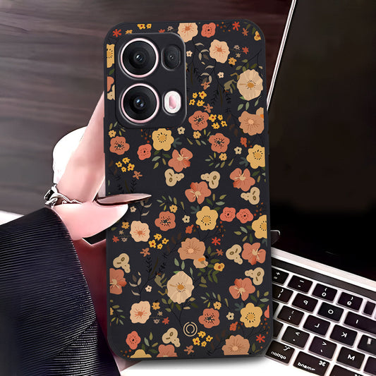 Oppo Reno 13 Pro Cover - Black - D3 - ONation Floral Series - HQ Liquid Silicone Soft Case