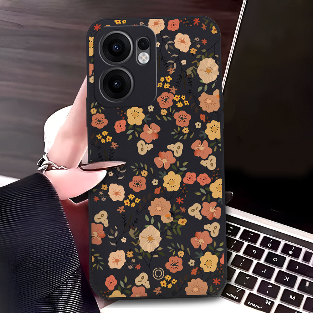 Oppo Reno 13F 5G Cover - Black - D3 - ONation Floral Series - HQ Liquid Silicone Soft Case