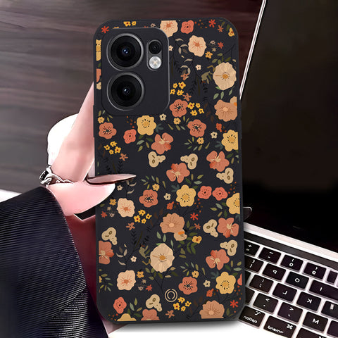 Oppo Reno 13F 5G Cover - Black - D3 - ONation Floral Series - HQ Liquid Silicone Soft Case