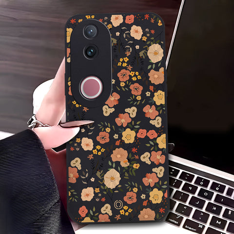 Vivo V50 Cover - Black - D3 - ONation Floral Series - HQ Liquid Silicone Soft Case