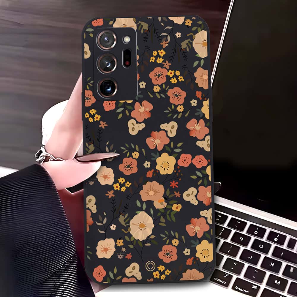 Samsung Galaxy Note 20 Ultra Cover - Black - D3 - ONation Floral Series - HQ Liquid Silicone Soft Case