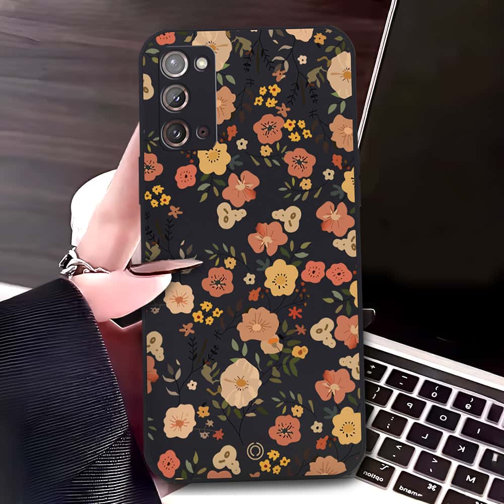 Samsung Galaxy Note 20 Cover - Black - D3 - ONation Floral Series - HQ Liquid Silicone Soft Case