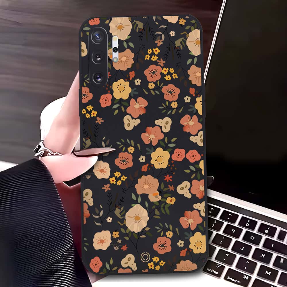 Samsung Galaxy Note 10 Plus Cover - Black - D3 - ONation Floral Series - HQ Liquid Silicone Soft Case