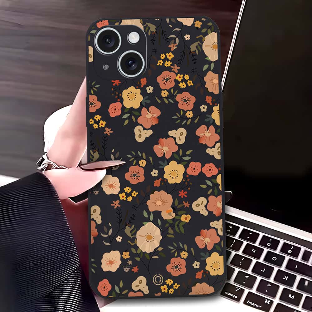 iPhone 15 Cover - Black - D3 - ONation Floral Series - HQ Liquid Silicone Soft Case