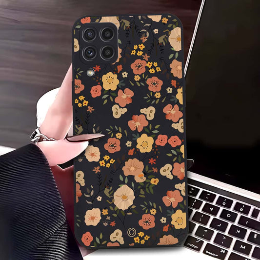 Samsung Galaxy M32 Cover - Black - D3 - ONation Floral Series - HQ Liquid Silicone Soft Case