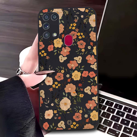 Samsung Galaxy M31 Cover - Black - D3 - ONation Floral Series - HQ Liquid Silicone Soft Case