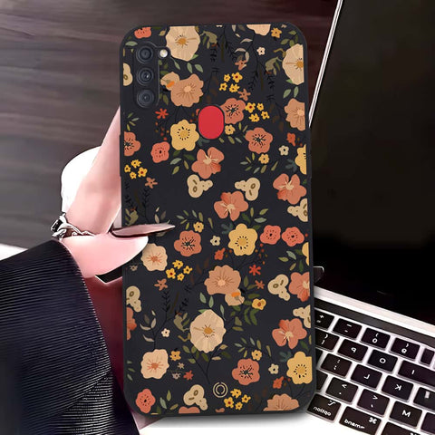 Samsung Galaxy M11 Cover - Black - D3 - ONation Floral Series - HQ Liquid Silicone Soft Case