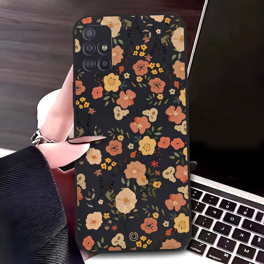 Samsung Galaxy A71 Cover - Black - D3 - ONation Floral Series - HQ Liquid Silicone Soft Case