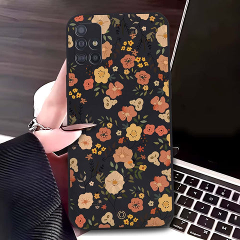 Samsung Galaxy A71 Cover - Black - D3 - ONation Floral Series - HQ Liquid Silicone Soft Case