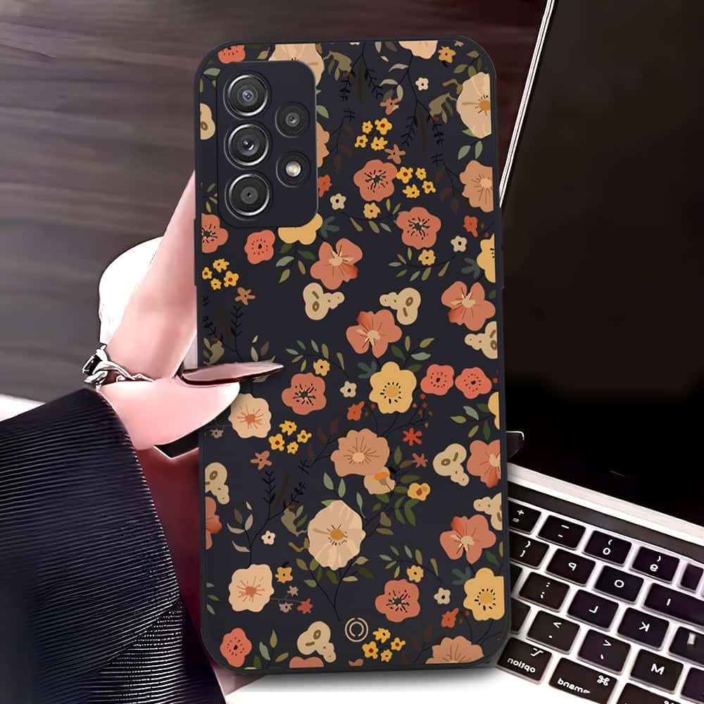 Samsung Galaxy A52 Cover - Black - D3 - ONation Floral Series - HQ Liquid Silicone Soft Case