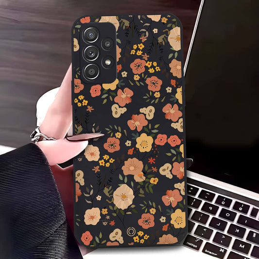 Samsung Galaxy A52 Cover - Black - D3 - ONation Floral Series - HQ Liquid Silicone Soft Case