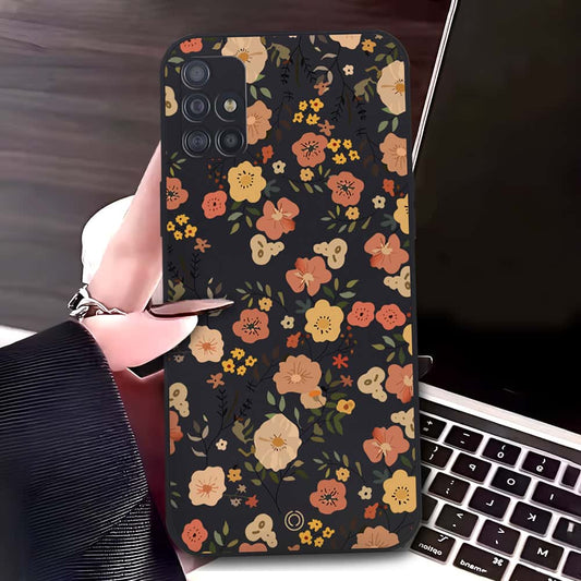 Samsung Galaxy A51 Cover - Black - D3 - ONation Floral Series - HQ Liquid Silicone Soft Case