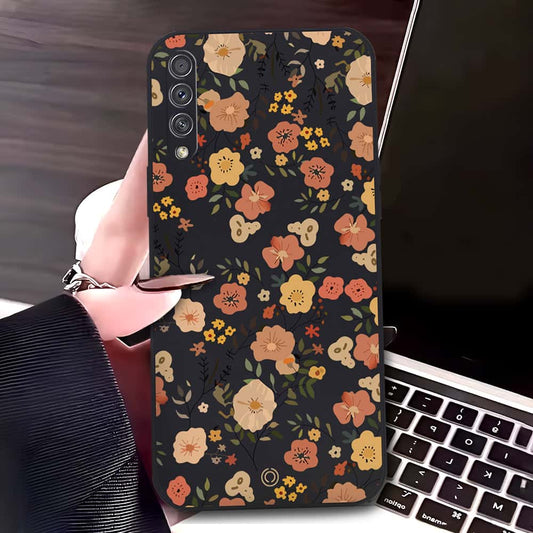 Samsung Galaxy A50 Cover - Black - D3 - ONation Floral Series - HQ Liquid Silicone Soft Case