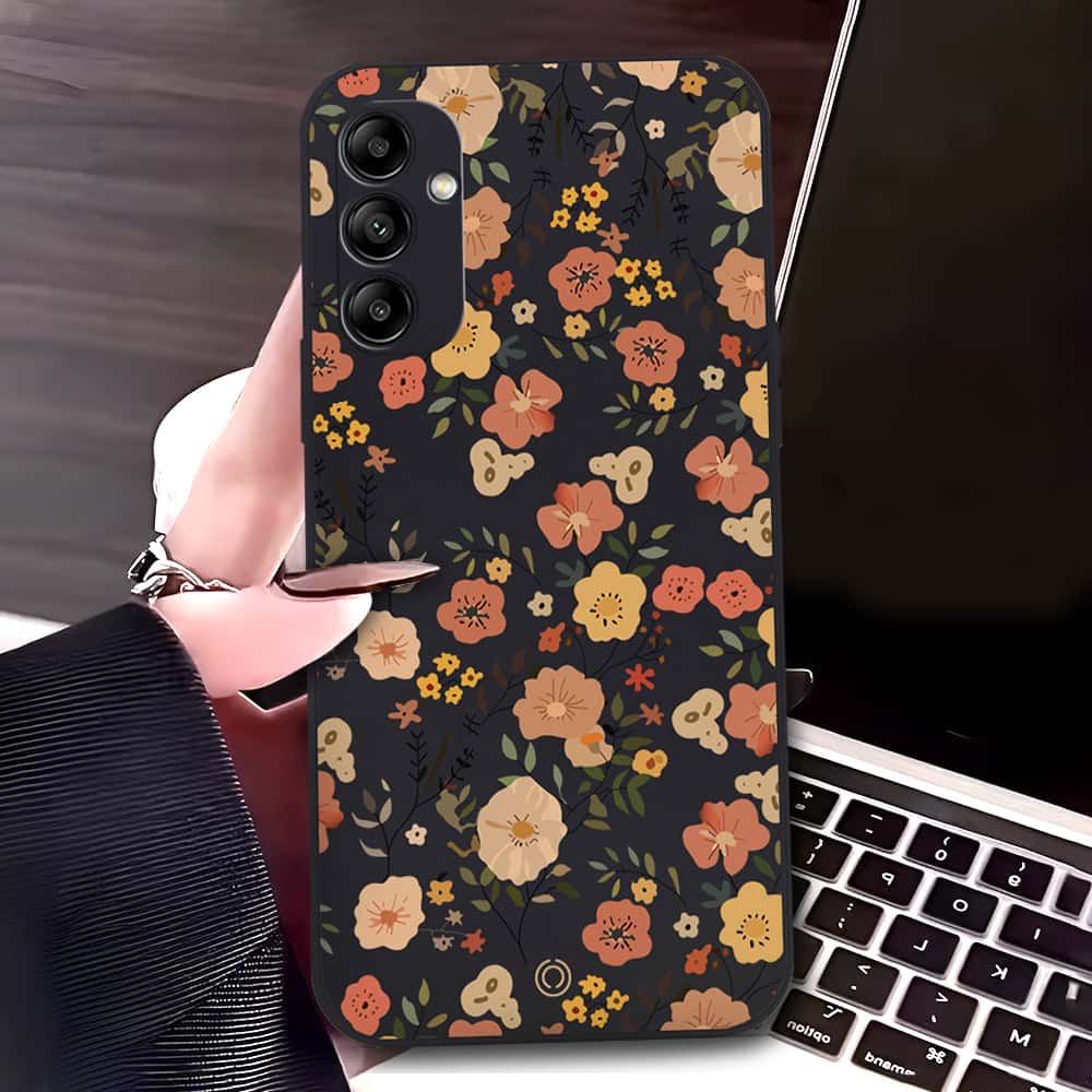 Samsung Galaxy A34 5G Cover - Black - D3 - ONation Floral Series - HQ Liquid Silicone Soft Case