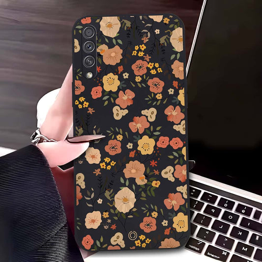 Samsung Galaxy A30s Cover - Black - D3 - ONation Floral Series - HQ Liquid Silicone Soft Case