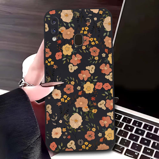 Samsung Galaxy A30 Cover - Black - D3 - ONation Floral Series - HQ Liquid Silicone Soft Case