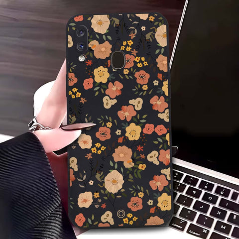 Samsung Galaxy A30 Cover - Black - D3 - ONation Floral Series - HQ Liquid Silicone Soft Case