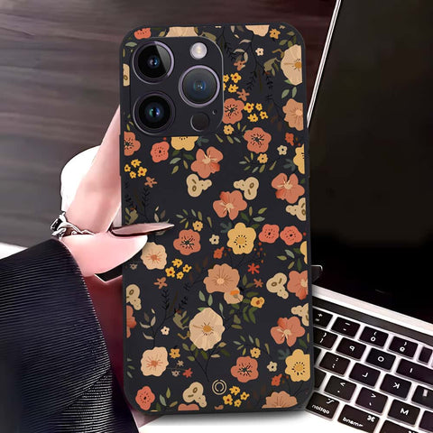 iPhone 14 Pro Cover - Black - D3 - ONation Floral Series - HQ Liquid Silicone Soft Case
