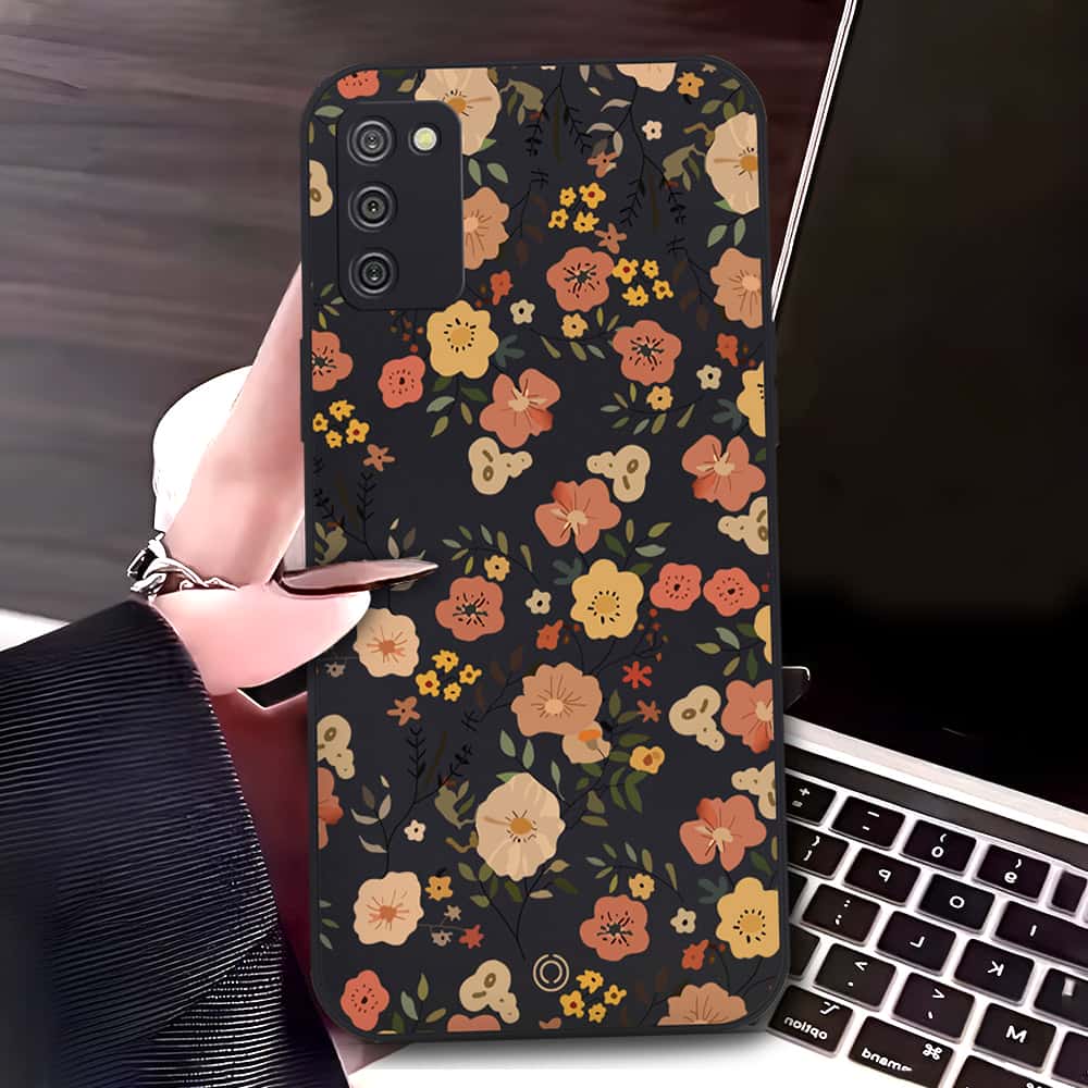 Samsung Galaxy A03s Cover - Black - D3 - ONation Floral Series - HQ Liquid Silicone Soft Case