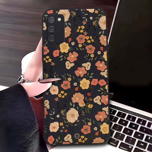 Samsung Galaxy A03s Cover - Black - D3 - ONation Floral Series - HQ Liquid Silicone Soft Case