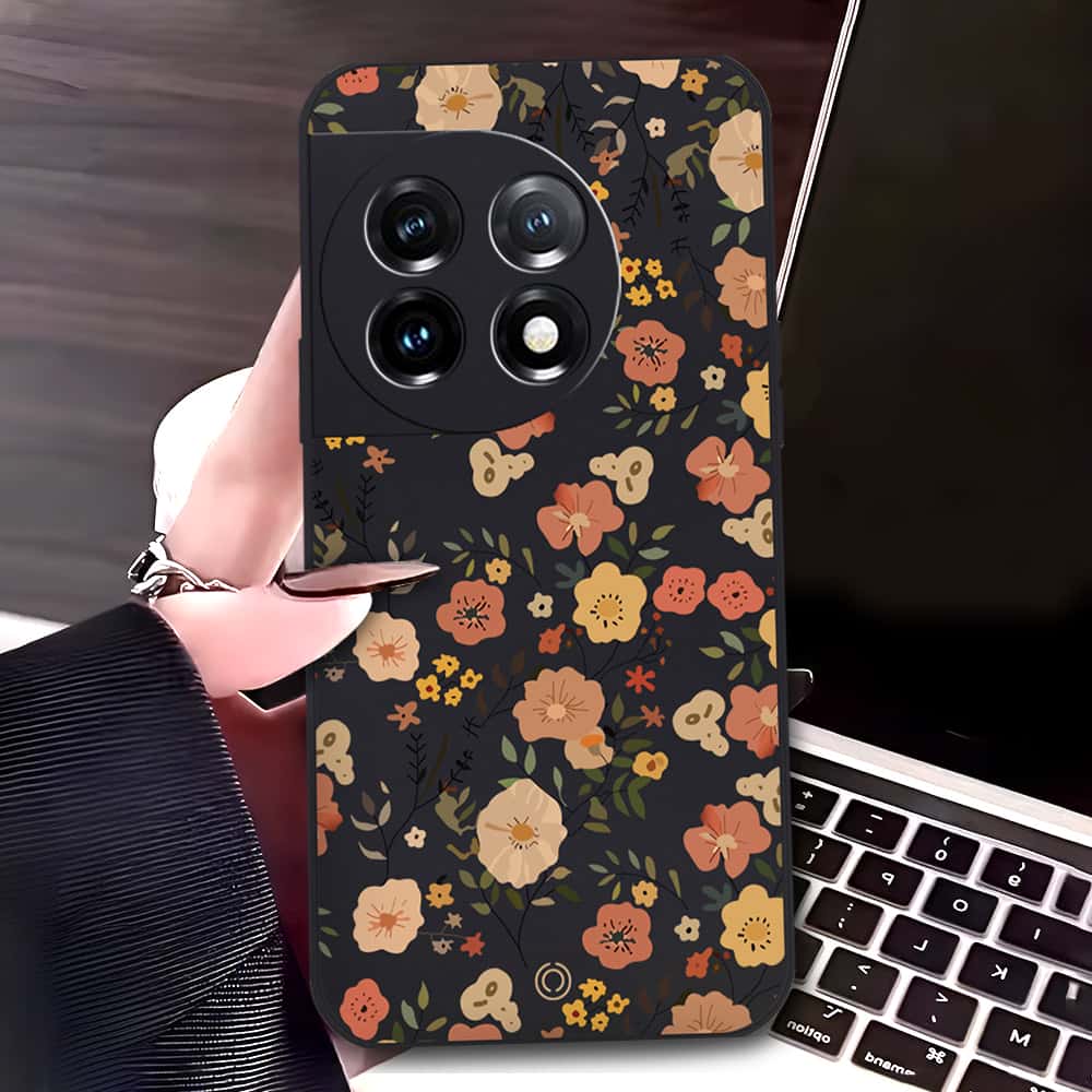 OnePlus 11 Cover - Black - D3 - ONation Floral Series - HQ Liquid Silicone Soft Case