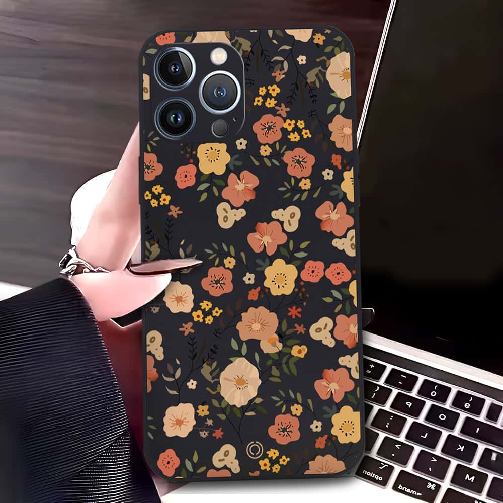 iPhone 13 Pro Max Cover - Black - D3 - ONation Floral Series - HQ Liquid Silicone Soft Case