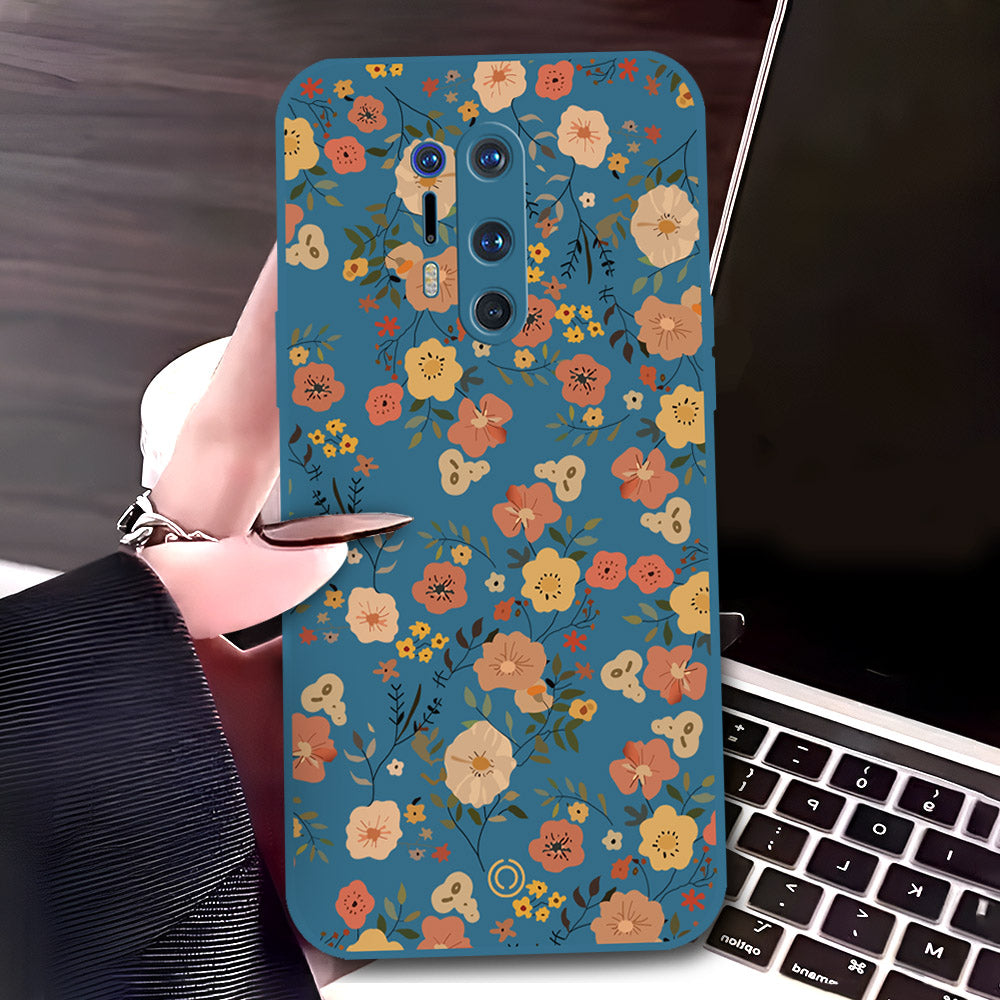 OnePlus 8 Pro Cover - Blue - D3 - ONation Floral Series - HQ Liquid Silicone Soft Case