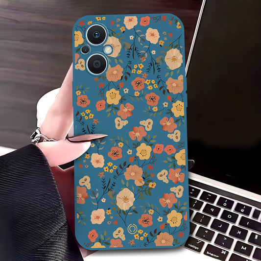 Oppo Reno7 Z 5G Cover - Blue - D3 - ONation Floral Series - HQ Liquid Silicone Soft Case