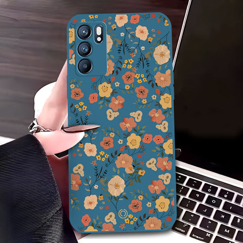 Oppo Reno 6 5G Cover - Blue - D3 - ONation Floral Series - HQ Liquid Silicone Soft Case