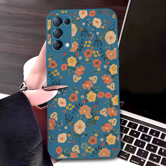 Oppo Reno 5 5G Cover - Blue - D3 - ONation Floral Series - HQ Liquid Silicone Soft Case