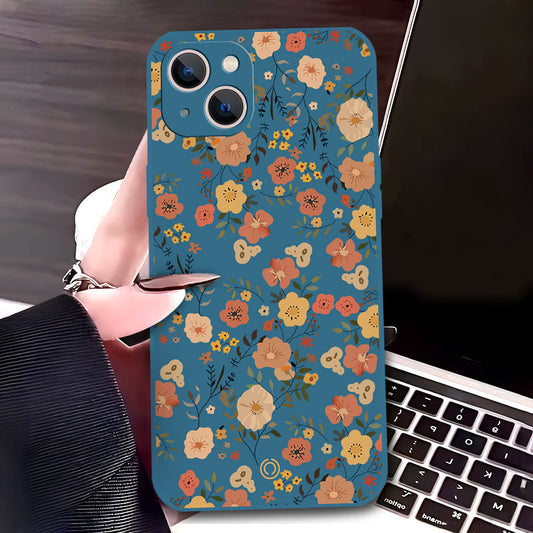 iPhone 13 Mini Cover - Blue - D3 - ONation Floral Series - HQ Liquid Silicone Soft Case