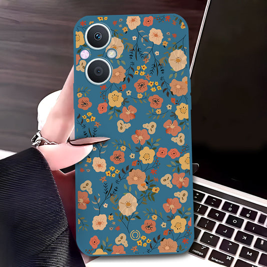 Oppo A96 5G Cover - Blue - D3 - ONation Floral Series - HQ Liquid Silicone Soft Case