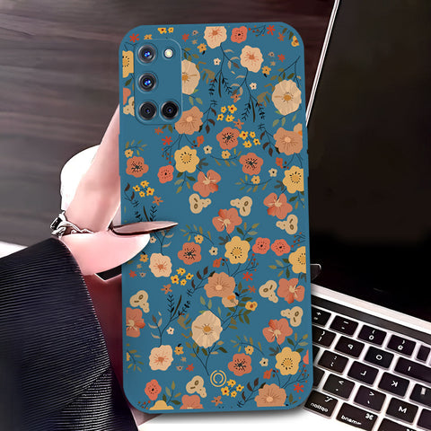 Oppo A92 Cover - Blue - D3 - ONation Floral Series - HQ Liquid Silicone Soft Case