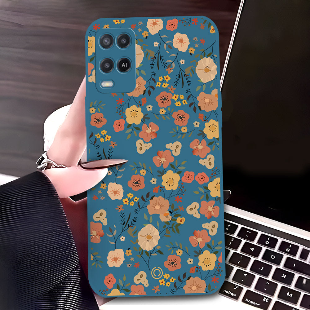 Oppo A54 4G Cover - Blue - D3 - ONation Floral Series - HQ Liquid Silicone Soft Case