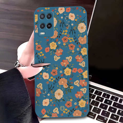 Oppo A54 4G Cover - Blue - D3 - ONation Floral Series - HQ Liquid Silicone Soft Case