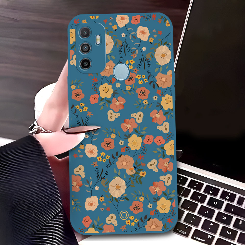 Oppo A53 Cover - Blue - D3 - ONation Floral Series - HQ Liquid Silicone Soft Case