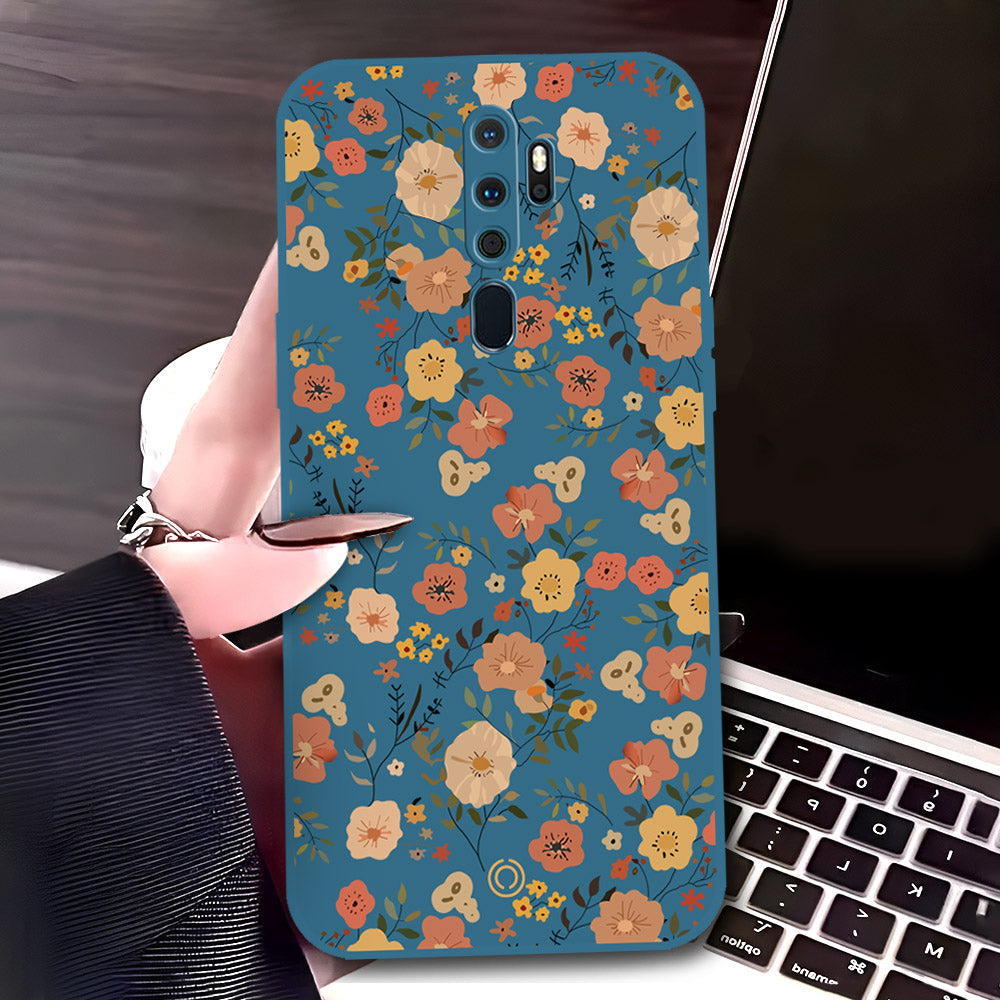 Oppo A5 2020 Cover - Blue - D3 - ONation Floral Series - HQ Liquid Silicone Soft Case