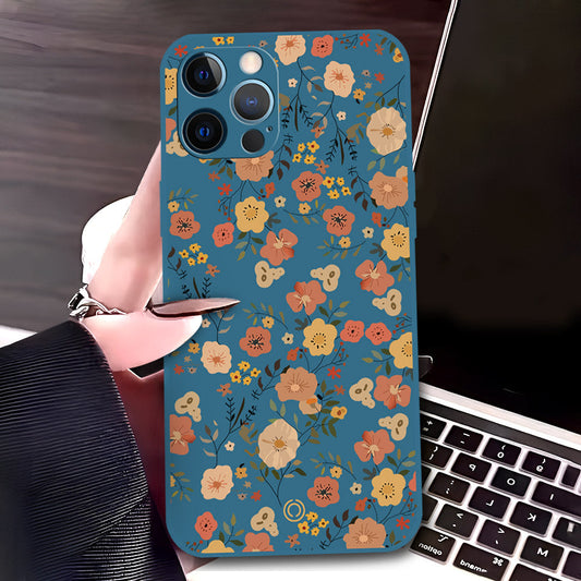 iPhone 12 Pro Cover - Blue - D3 - ONation Floral Series - HQ Liquid Silicone Soft Case