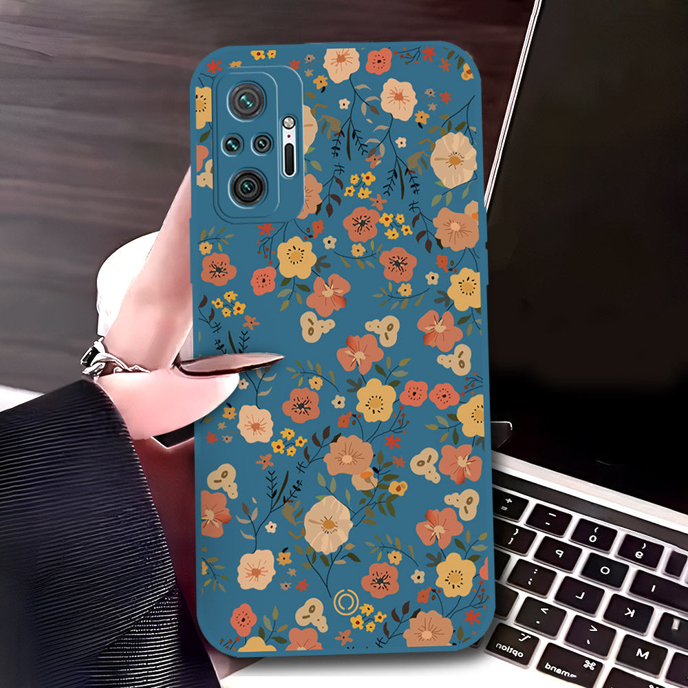 Xiaomi Redmi Note 10 Pro 4G Cover - Blue - D3 - ONation Floral Series - HQ Liquid Silicone Soft Case