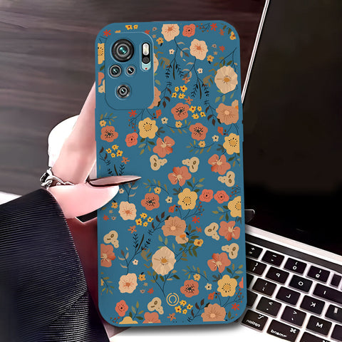 Xiaomi Redmi Note 10 4G Cover - Blue - D3 - ONation Floral Series - HQ Liquid Silicone Soft Case