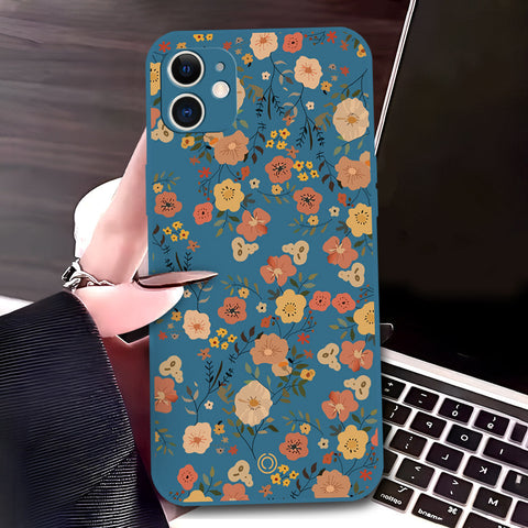 iPhone 12 Cover - Blue - D3 - ONation Floral Series - HQ Liquid Silicone Soft Case