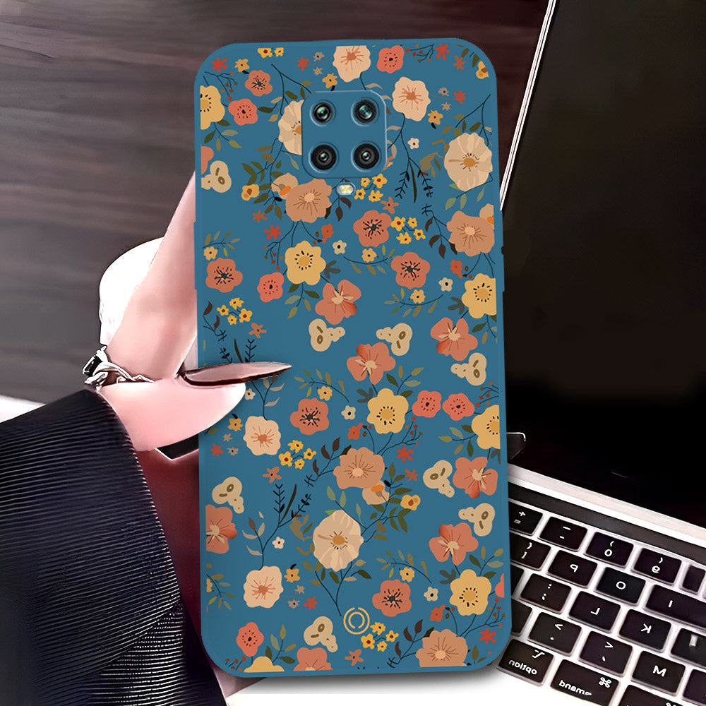 Xiaomi Redmi Note 9S Cover - Blue - D3 - ONation Floral Series - HQ Liquid Silicone Soft Case