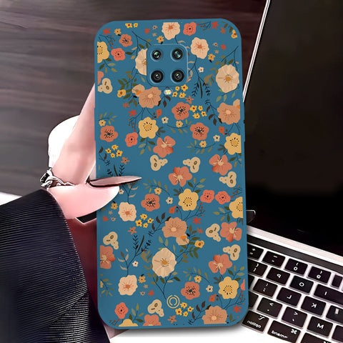 Xiaomi Redmi Note 9S Cover - Blue - D3 - ONation Floral Series - HQ Liquid Silicone Soft Case